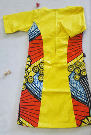 Girl's Yellow African Print & Bazin Dress TossokoClothing