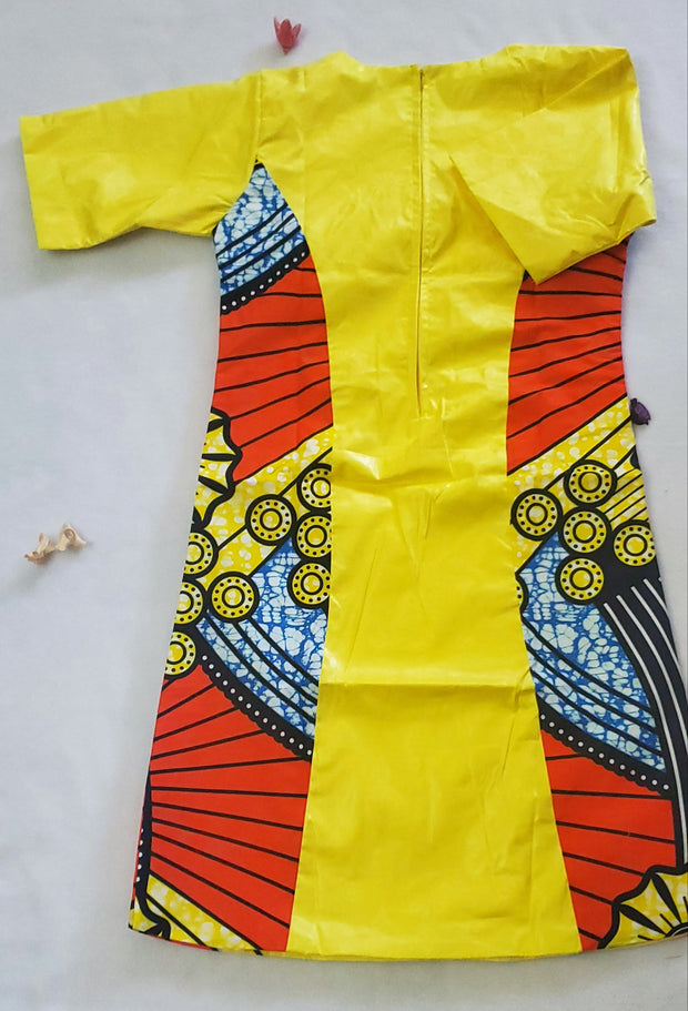 Girl's Yellow African Print & Bazin Dress TossokoClothing