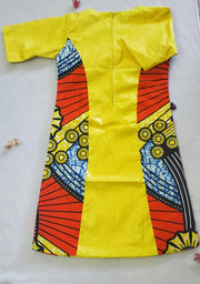 Girl's Yellow African Print & Bazin Dress TossokoClothing