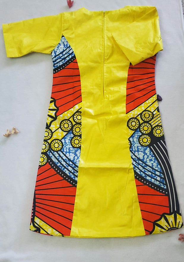 Girl's Yellow African Print & Bazin Dress TossokoClothing