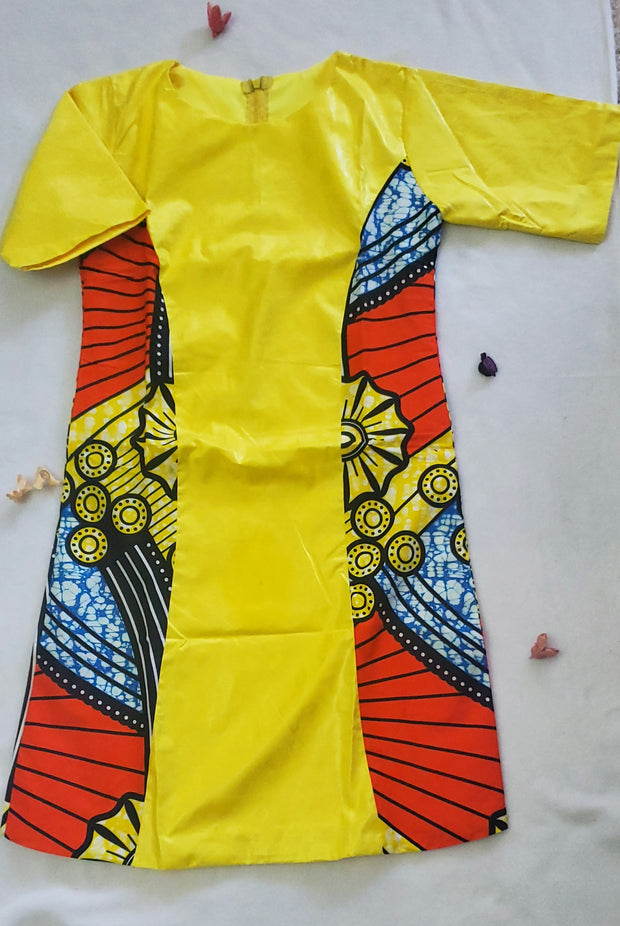 Girl's Yellow African Print & Bazin Dress TossokoClothing