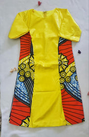 Girl's Yellow African Print & Bazin Dress TossokoClothing