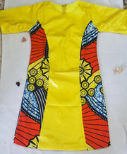 Girl's Yellow African Print & Bazin Dress TossokoClothing