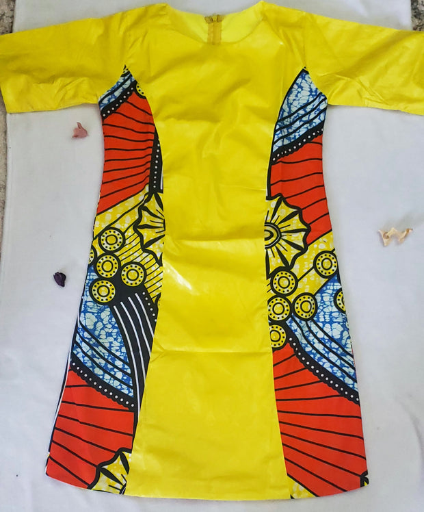 Girl's Yellow African Print & Bazin Dress TossokoClothing