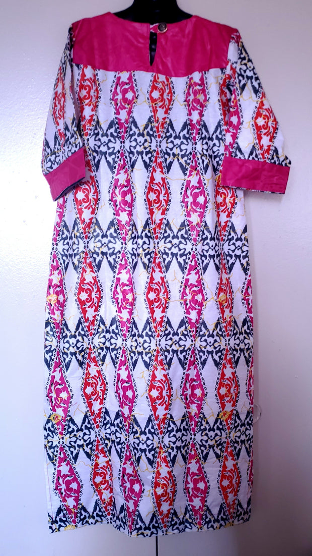 Girl's Pink African Print & Bazin Dress TossokoClothing