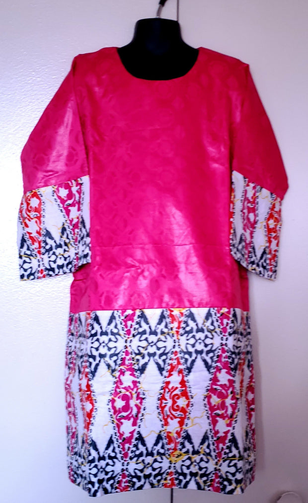 Girl's Pink African Print & Bazin Dress TossokoClothing