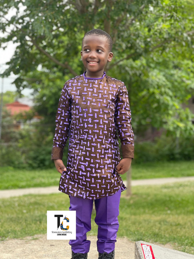Boy's African Purple Long Sleeves Top & Pants TossokoClothing