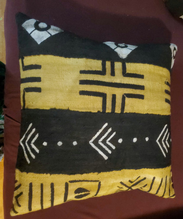 Mudcloth Pillow Cover Yellow Brown/ Black Size 16 x16 TossokoClothing