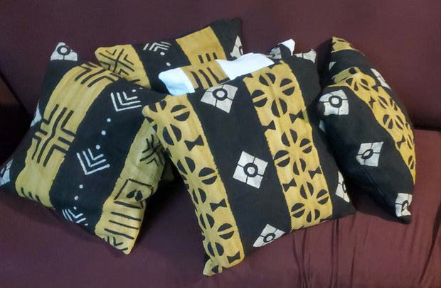 Mudcloth Pillow Cover Yellow Brown/ Black Size 16 x16 TossokoClothing