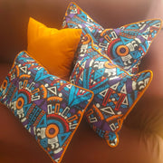 Ndebele African Print Pillow Cover Multicolored Blue TossokoClothing