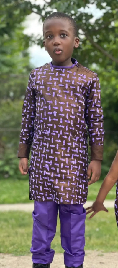 Boy's African Purple Long Sleeves Top & Pants TossokoClothing