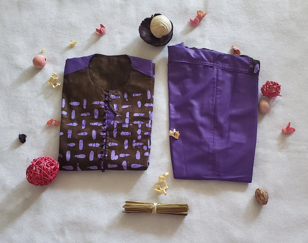 Boy's African Purple Long Sleeves Top & Pants TossokoClothing