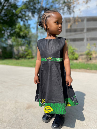 African Print Girl's Green Leaves Dress & Jacket TossokoClothing