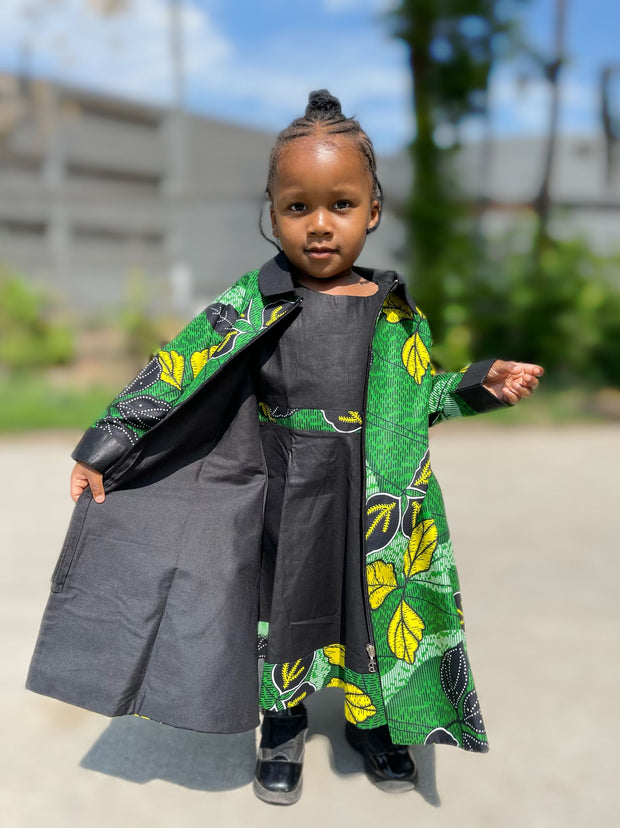 African Print Girl's Green Leaves Dress & Jacket TossokoClothing