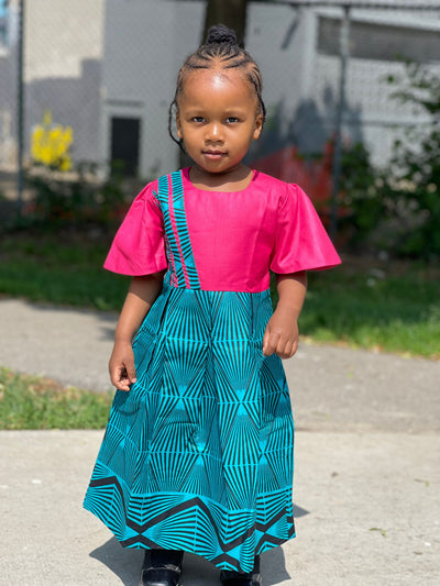 Blue & Pink African Print Fabric Girl's Dress TossokoClothing