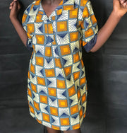 African Print Girl's Shirt Dress Green & Orange Size 5-6 TossokoClothing