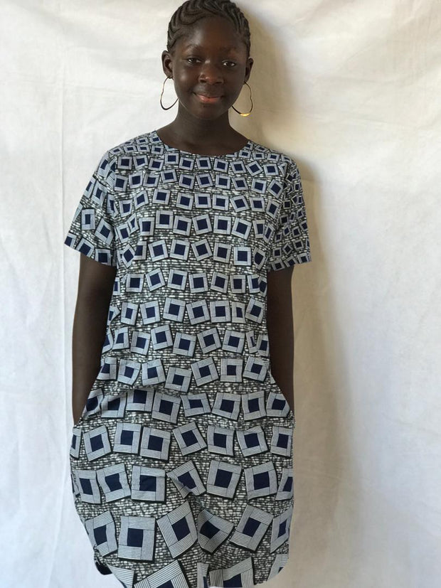 African Print Blue Girl's Shirt Dress TossokoClothing