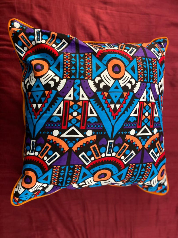 Ndebele African Print Pillow Cover Multicolored Blue TossokoClothing