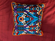 Ndebele African Print Pillow Cover Multicolored Blue TossokoClothing