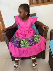 Rosy & Rosa Flared Girl's Dresses in African Print(Ankara) and Pink Cotton TossokoClothing
