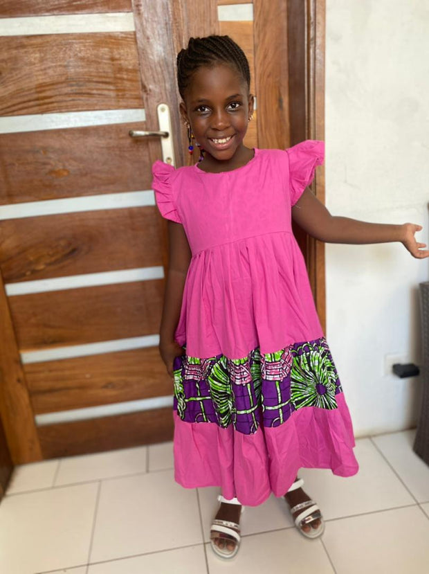 Rosy & Rosa Flared Girl's Dresses in African Print(Ankara) and Pink Cotton TossokoClothing