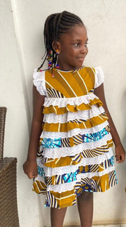 Lily Girl's Dress in African Print (Ankara) & White Lace TossokoClothing