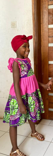 Rosy & Rosa Flared Girl's Dresses in African Print(Ankara) and Pink Cotton TossokoClothing