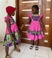Rosy & Rosa Flared Girl's Dresses in African Print(Ankara) and Pink Cotton TossokoClothing