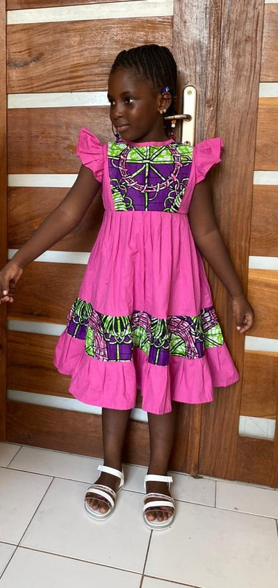 Rosy & Rosa Flared Girl's Dresses in African Print(Ankara) and Pink Cotton Fabrics TossokoClothing