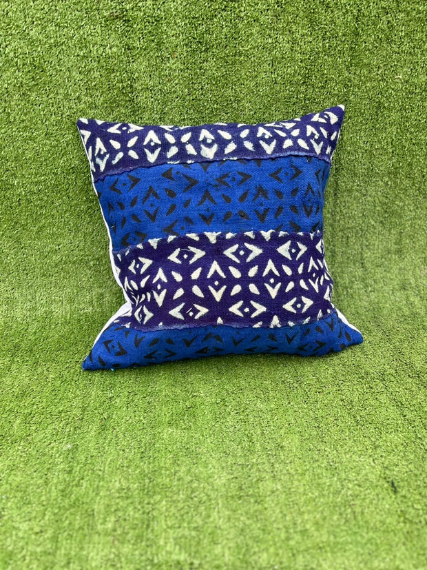 Assamane Blue/White Decorative Mudcloth Pillow Cover TossokoClothing