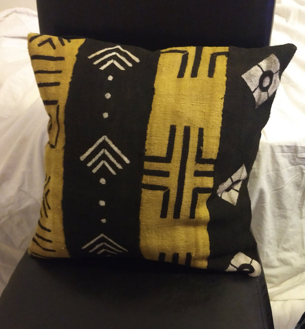 Mudcloth Pillow Cover Yellow Brown/ Black Size 16 x16 TossokoClothing