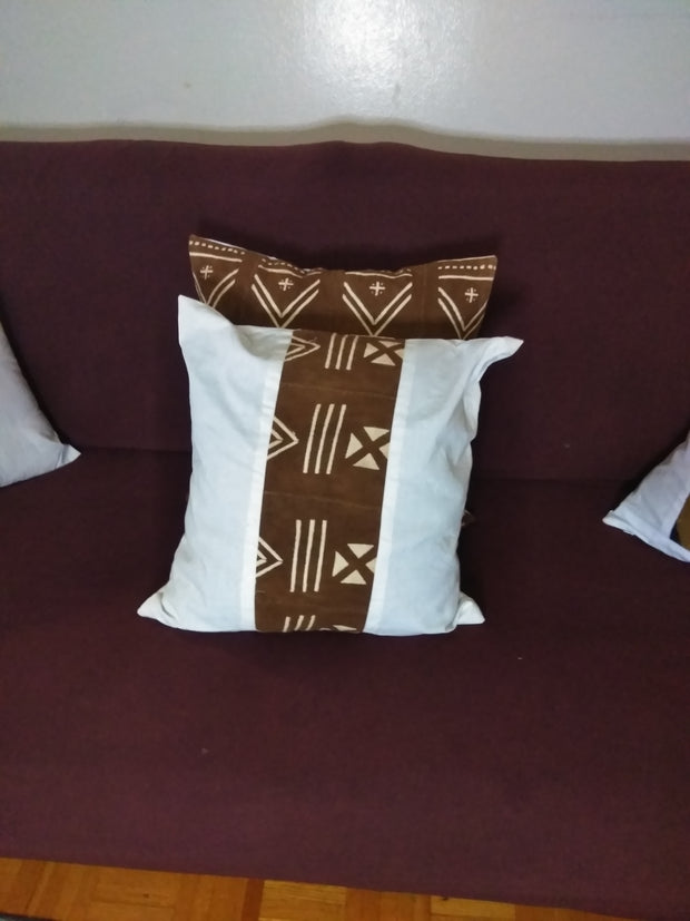 Mudcloth Pillow Cover Patchwork Brown/Black/White TossokoClothing