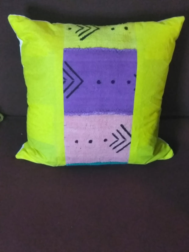 Mudcloth Pillow Cover Patchwork Purple/Pink/Yellow/Blue TossokoClothing