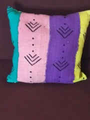 Mudcloth Pillow Cover Patchwork Purple/Pink/Yellow/Blue TossokoClothing