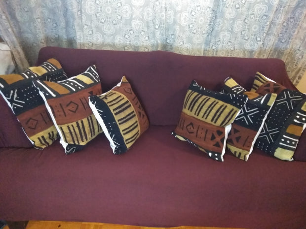 Mudcloth Pillow Cover Patchwork Brown/Black/White TossokoClothing
