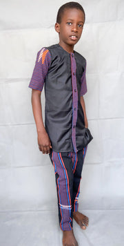 Boy's Purple/Black African Handwoven Top & Pants Set TossokoClothing