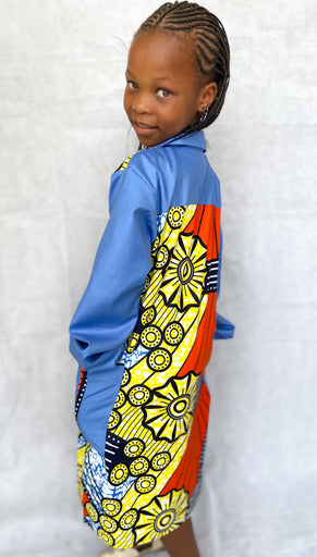 Girl's Yellow African Print & Bazin Dress TossokoClothing