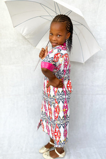 Girl's Pink African Print & Bazin Dress TossokoClothing