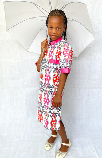 Girl's Pink African Print & Bazin Dress TossokoClothing