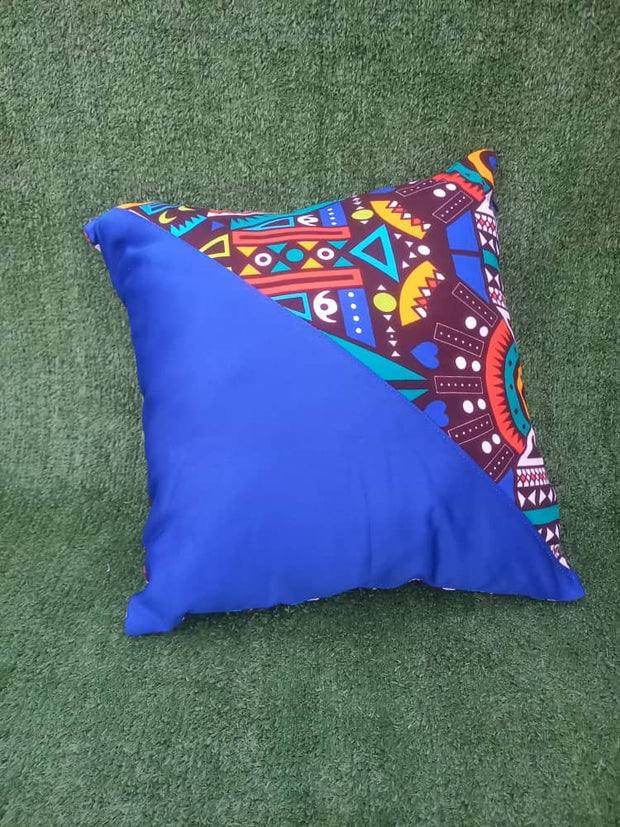 Ndebele African Print Pillow Cover Multicolored Blue TossokoClothing