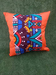 Ndebele African Print Pillow Cover Multicolored Blue TossokoClothing