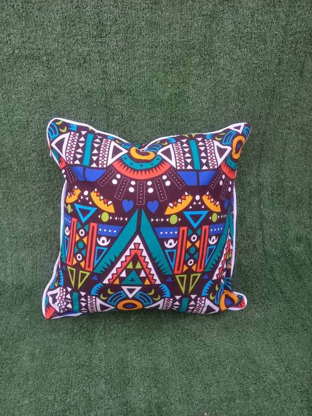 Ndebele African Print Pillow Cover Multicolored Blue TossokoClothing