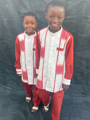 Boy's Red & White Long Sleeves  African Handwoven Shirt & Pants TossokoClothing