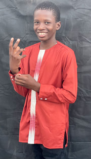 Boy's Red & White Long Sleeves  African Handwoven Shirt & Pants TossokoClothing