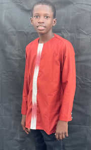 Boy's Red & White Long Sleeves  African Handwoven Shirt & Pants TossokoClothing