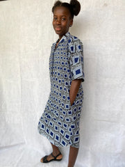 African Print Blue Girl's Shirt Dress TossokoClothing